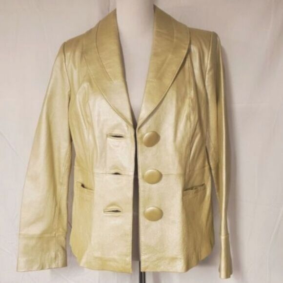 Terry Lewis Classic Luxuries Yellow Sparkle Leather Button Front Vintage Blazer - Picture 4 of 12